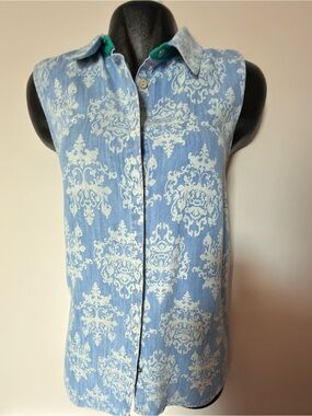 Soft Surroundings Light Blue Mixed-Print Top